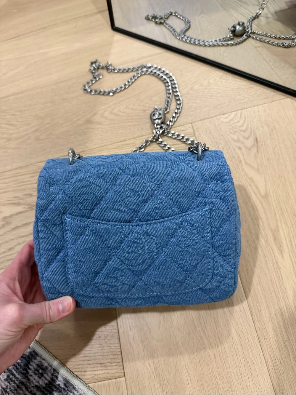 Designer Inspired Blue Quilted Mini Flap Crossbody with Silver Hardware